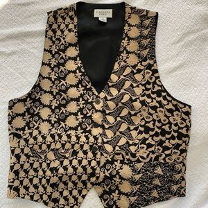 Vintage Carroll Reed Black & Gold Floral Vest / Waistcoat L